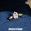 ¡Elegante y exquisito! Anillo abierto ovalado de circonita, anillo para el dedo índice estilo ins coreano, joyería de diseño de moda de lujo ligero