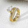 Juego de Anillos de Plata de Ley S925 con Zirconia de Gota de Agua Joyería Transfronteriza Europea y Americana Joyería de Lujo Ligero Joyería de Gama Alta Juegos de Anillos