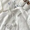 Calcetines de mujer para primavera y verano con estampados florales geométricos, calcetines hasta la pantorrilla combinados con zapatos pequeños de cuero, calentadores de piernas sin pie versátiles