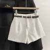 Shorts de terno pretos de cintura alta, modeladores, com cinto, femininos, estilo coreano, verão 2026, calças versáteis de perna larga em A