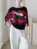 Venta directa de fábrica, nuevo top para mujer, cuello redondo, mangas murciélago estampadas, corte holgado, talla grande, adelgazante y favorecedor, es una camiseta Miyake