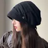 Gorro de Punto con Estampado de Letras para Mujer, Circunferencia de Cabeza Grande, Versátil Estilo Coreano, Gorro Fino de Pullover para Principios de Otoño, Gorro Protector de Orejas
