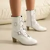 Botas Curtas Femininas com Cadarço Botas de Cano Curto Outono e Inverno Novo Estilo com Fivela de Cinto Botas Retrô Francesas Moda Botas Martin