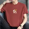 Camiseta Masculina de Algodão Puro Manga Curta Solta Tendência Verão Estampada de Marca Gola Redonda Camiseta Básica Fina 100% Algodão Manga Meia