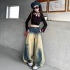 Calças jeans femininas para uso externo 2025 Novo estilo grande infantil primavera estilo ocidental calças retas calças largas para crianças primavera