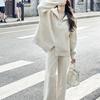 Pantalones holgados deportivos de pierna ancha estilo coreano Traje de suéter Cárdigan de punto con cremallera para mujer Otoño e Invierno Conjunto casual de dos piezas