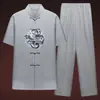 Roupas pai de meia-idade fino velho avô verão manga curta terno Tang masculino terno de seda gelada meia-idade e idosos