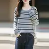 Suéter de Punto Rayado para Mujer 2026 Otoño/Invierno Nuevo Delgado de Lana Cuello Redondo Manga Larga Bloque de Color Moda Top