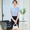 Camisa azul de manga curta para mulheres verão recepção formal vestimenta de negócios terno camisa com lapela elegante macacão para mulheres