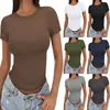 2025 Camiseta de Mujer Estilo Nuevo Europeo y Americano de Amazon Ajustada Cuello Redondo Ceñida Sexy Top de Verano Ropa para Mujer