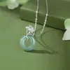 Pingente Original de Folha de Ginkgo Paz Colar de Jade para Mulheres, Pingente Pequeno da Sorte Estilo Floresta Prata Pura, Corrente para Clavícula Estilo Chinês Novo Vintage