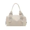 Bolsa de Ombro Único para Axila Estilo Coreano para Mulheres, Couro Macio, Rebites, Bolsa Tote Cilíndrica, Fashion, Grande Capacidade, Bolsa de Mão para o Dia a Dia