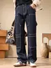 Ropa Popular para Hombre / Jeans de Trabajo Vintage para Hombre, Pantalones Rectos de Retazos de Ajuste Holgado de Peso Pesado, Pantalones Largos de Marca Moderna, Corte Recto Adelgazante
