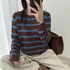 Camiseta base de punto a rayas para mujer para otoño 2026, nuevo top interior de primavera y otoño, suéter elegante de ajuste holgado para mujer de otoño e invierno