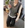 Colete de tricô redondo com borda enrolada e bolso retrô para mulheres, peça externa outono/inverno 2026, corte solto, emagrecedor, top casual para sobrepor