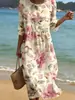 Vestido estampado de gola redonda, soltinho, estilo verão, para compras na Amazon de outros países, vestido de praia para férias, de comprimento médio, com mangas curtas