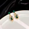 Brincos de Flor com Pedra Olho de Gato Verde Agulha de Prata, Tendência Tiktok Antiperda Fio de Orelha Ginkgo Bambu Flor de Quatro Pétalas Presilhas de Orelha
