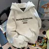 Sudadera con capucha de algodón puro con letras de marca europea y americana de moda para mujer en otoño e invierno, sudaderas gruesas de estilo coreano holgadas con forro polar para estudiantes para hombre