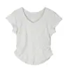 Entrega en una sola pieza Chica hot americana cintura ceñida cuello V pequeño hombro manga corta diseño de verano para mujer camiseta top plisado adelgazante