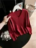 Top de punto con cuello en V y manga larga con cuentas Otoño/Invierno 2026, Suéter liso simple
