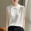 24 nuevas camisetas de punto de lana peinada sin mangas con cuello POIO para mujer, chaleco de punto con solapa interior de color sólido