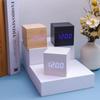 Reloj de madera LED con control de voz inteligente, cuadrado, compacto, digital, temperatura y humedad, reloj despertador electrónico multicolor