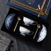 Conjunto de Xícaras de Café de Porcelana Fina e Elegante, Caixa de Presente Exquisita e Luxuosa com Xícara e Pires de Cerâmica, Presente de Inauguração