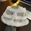 Chapéu de pescador de pelúcia para mulheres, versão coreana de outono e inverno, versátil, afina o rosto, chapéu de tricô, espessado, quente, protege as orelhas, chapéu de pelo de coelho