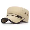 Gorra Militar Cadete Neutra Ajustable Transpirable Sombrero de Copa Plana Algodón Lavado Estilo Retro Desgastado Sombrero para el Sol Gorra Militar