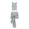 Traje deportivo ajustado de dos piezas para correr, fitness, sin mangas, cuello en U, camiseta corta con encaje y falda corta para mujer, verano