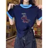 Camiseta de Manga Corta de Algodón Puro para Mujer Primavera y Verano 2026 Estilo Coreano Patchwork Color Contrastante Elegante Reductor de Edad Versátil Camiseta Base Top