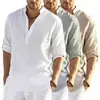 2025 Amazon Export Camisa de Lino de Imitación de Manga Larga Suelta de Color Puro de Algodón y Lino para Hombre Talla Grande Una Pieza Generación