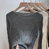 Loja Principal Shanghai Danong/Camiseta Base de Tricô de Lã Fina de Um Ombro para Mulheres Slim Fit Manga Longa Ondas d'Água