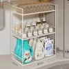 Gabinete de Baño Estante de Almacenamiento Integrado, Estante de Almacenamiento para Lavabo de Baño, Organizador de Cosméticos de Doble Capa para debajo del Lavabo