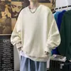 Suéter de gola redonda com forro de fleece masculino cor pura novas roupas outono e inverno quente para usar no dia a dia resistente ao desgaste camiseta de manga longa