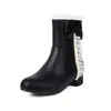 2024 Nuevo Estilo Botas de Princesa de Cañón Corto Tacón Cuadrado Tacón Bajo Zapatos de Estudiante Lazo Dulce Cadena de Perlas Botas de Caramelo Botas de Comercio Exterior