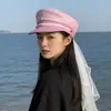 Gorra Azul Marino Bordada Europea y Americana Cosplay Uniforme de Policía Femenino Sombrero de Otoño e Invierno para Actuación Circunferencia de Cabeza Grande Sombrero de Marinero Japonés para Mujer