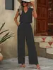 Conjunto Casual Feminino de Verão 2026 Americano Transfronteiriço Amazon Cor Sólida Sem Mangas Gola V Solto + Calça de Cintura com Cordão Wide-Leg