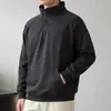 Moletom masculino de zíper parcial com gola alta, tamanho europeu 2026, tecido fleece 100% poliéster de 220g, moletom liso de manga longa raglan