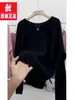 Suéter de Tricô Autêntico Moda Outono e Inverno Espesso Gola Redonda para Mulheres, Top Básico Solto Emagrecedor Macio Amigo da Pele
