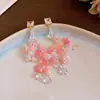 Brincos de Prata com Flores de Renda Super Fada, Brincos de Tarraxa com Cristal, Brincos Doces com Laço e Franja, Brinco Versátil da Moda com Atmosfera