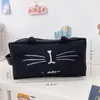 Estojo de lápis com zíper preto e branco de desenho animado criativo para estudantes, quadrado simples, grande capacidade, bolsa de caneta criativa, uma geração de cabelo