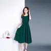Vestido feminino solto de verão, cintura justa, slim fit, elegante, comprimento médio, em formato de A, gola redonda, tamanho grande