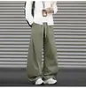 Calças cargo masculinas de corte solto para primavera e verão, tamanho grande, calças casuais de perna larga estilo americano, estilo japonês, finas e modernas