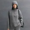 Nuevo Suéter de Punto para Mujer Otoño e Invierno 2025, Cachemir Suelto, Cuello Alto, Cremallera de Cuero, Retorcido Retro, Prendas de Punto Base