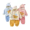 Conjunto de bebé con forro de polar, otoño e invierno, unisex, con una chaqueta con capucha y cremallera con estampado de estrellas de dibujos animados y leggings a juego, un conjunto de dos piezas