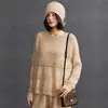 Caxemira Feminina Gola Redonda Jacquard Vazado Solto Moda Temperamento Versátil Suéter de Caxemira Outono e Inverno Novo Suéter Tricotado