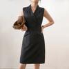 Estoque Pronto Fabricante Atacado Primavera e Verão Novo Estilo Estilo Jing Listrado Duplo Abotoamento Colete de Lã Vestido Saia para Mulheres