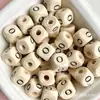 Blocos de Letras de Madeira com Contas 26 Alfabeto Inglês Contas de Madeira DIY Acessórios para Miçangas Educação Infantil Crianças Contas de Madeira Atacado