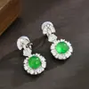 Nuevos Pendientes de Clip con Forma de Huevo de Jade Verde Claro Estilo Chino con Rodeado Completo de Diamantes, Estilo de Lujo Ligero, Versátiles para Banquetes, Pendientes Elegantes para Mujer